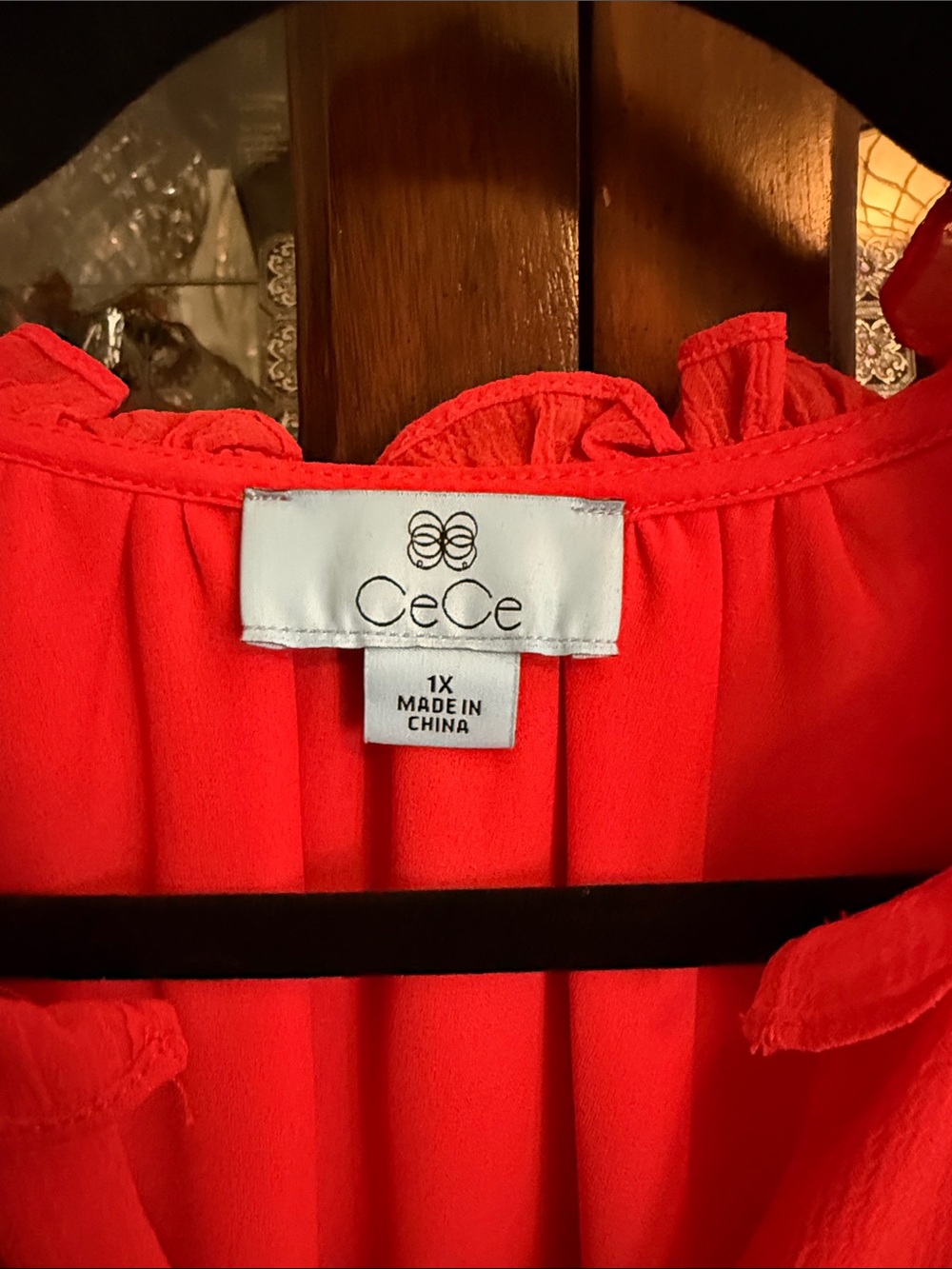 CeCe Bright Red Ruffle V-Neck Blouse - Picture 2 of 10